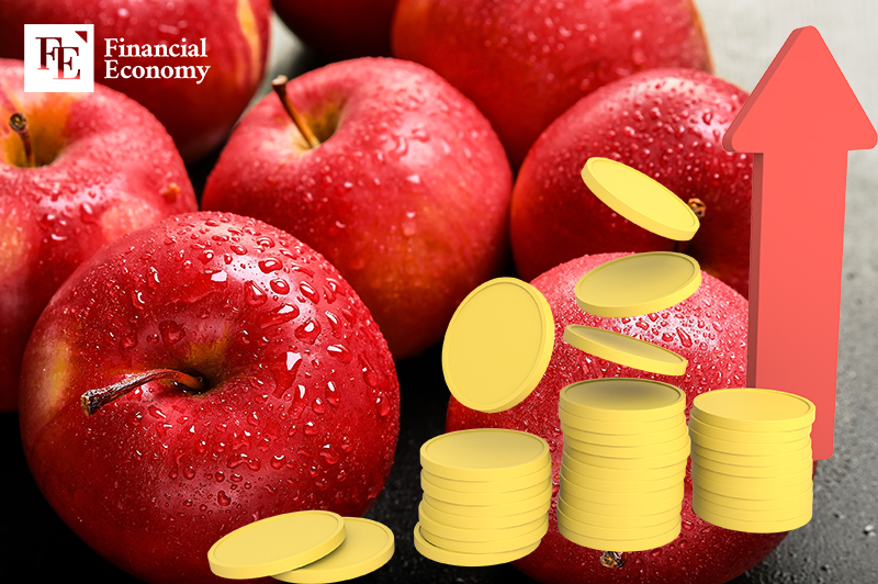 Many ripe juicy red apples covered with water drops, close-up, selective focus, ripe fruits as a background