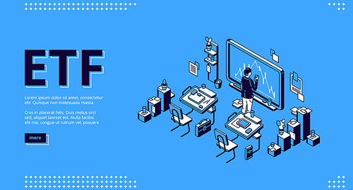 Etf isometric landing page, exchange traded fund